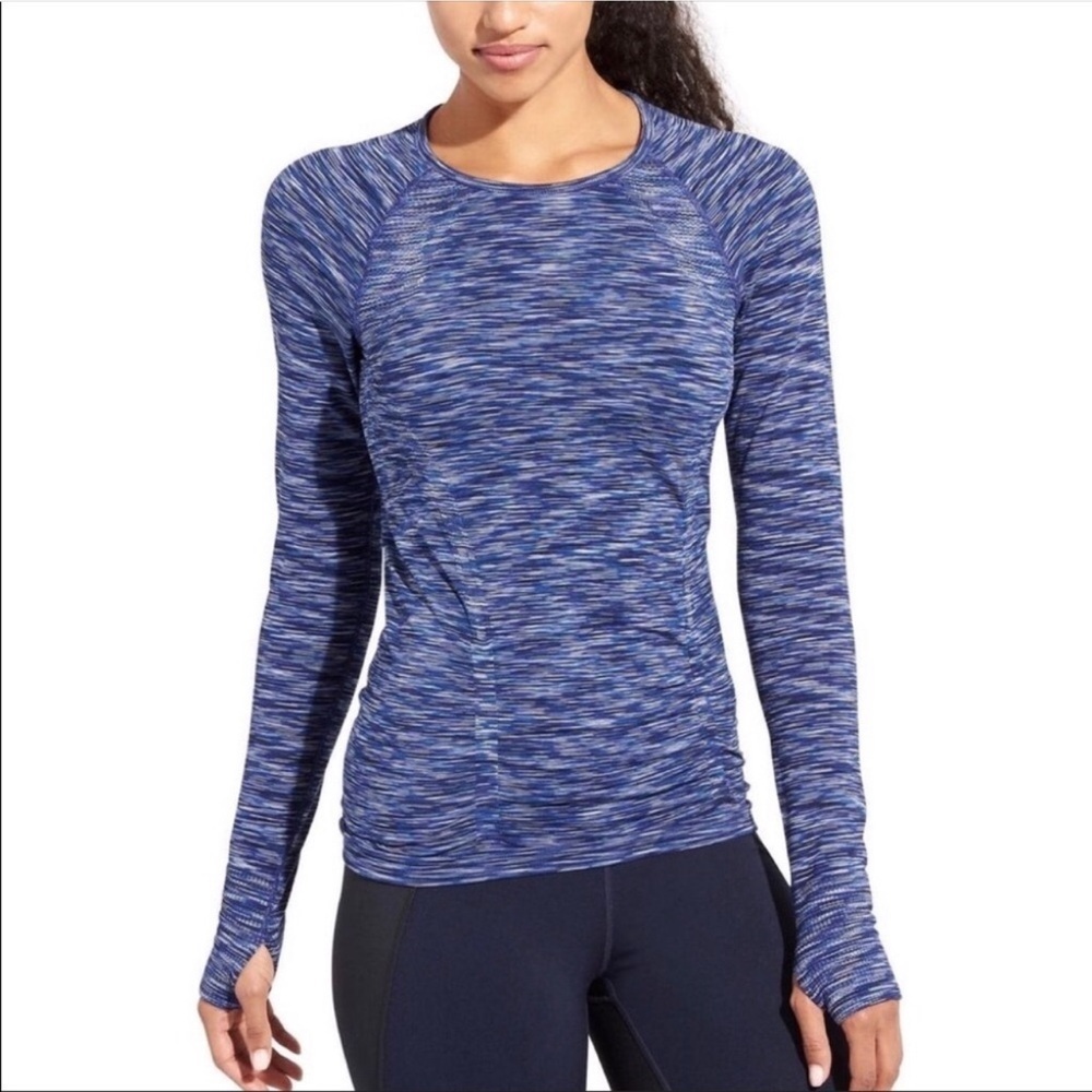 Athleta Fastest Track long sleeve tee seamless in Caspian blue Space Dye size XL